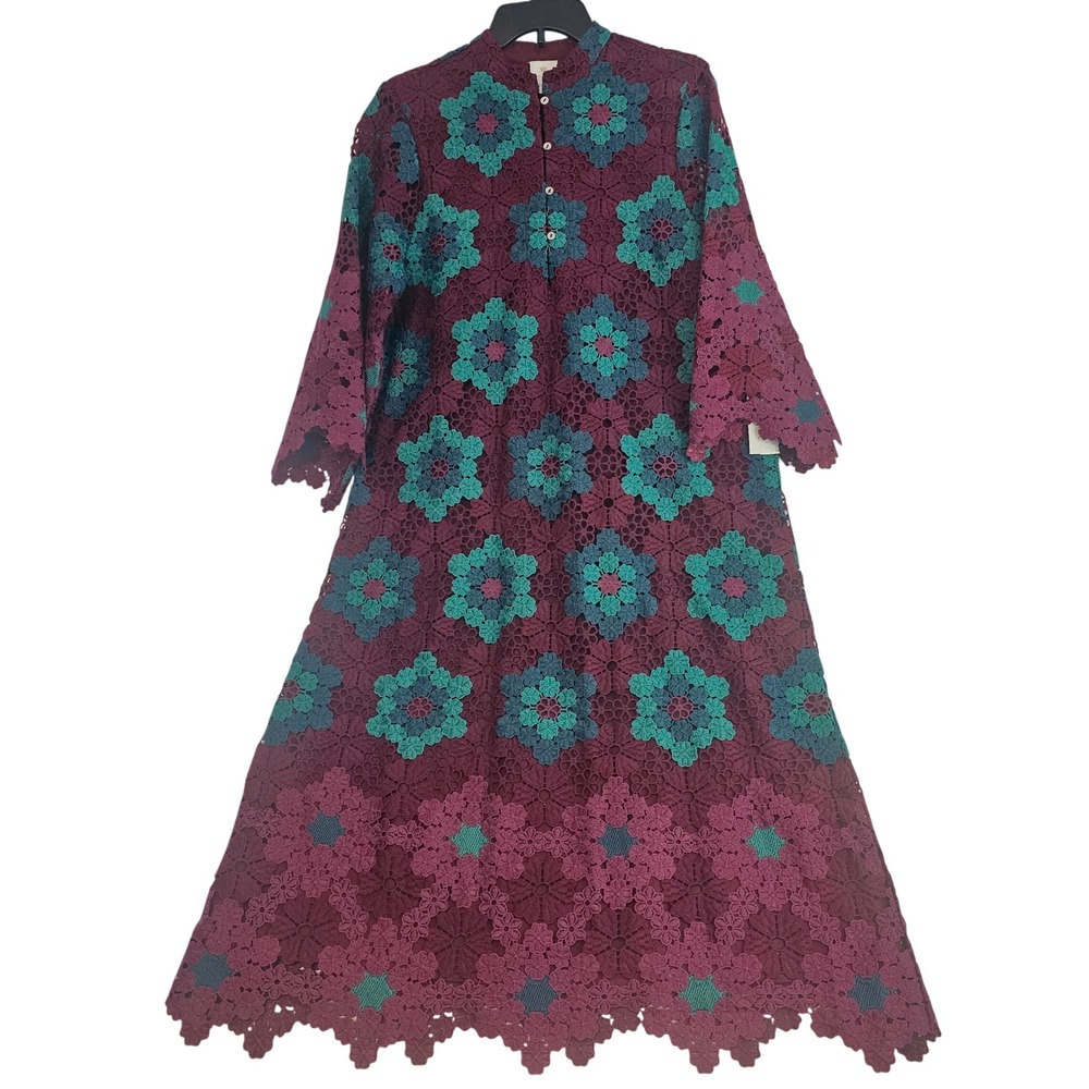 J.Marie XS Raven 3D Geo Floral Lace Midi Dress Multi-Color NWT $206 L907